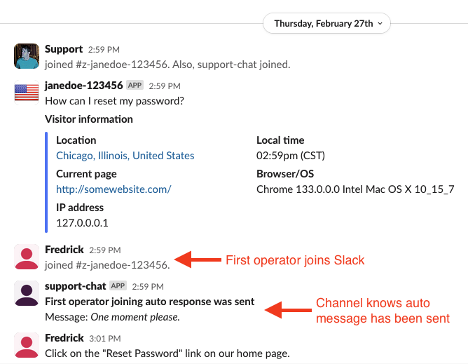 Operator join auto response slack example